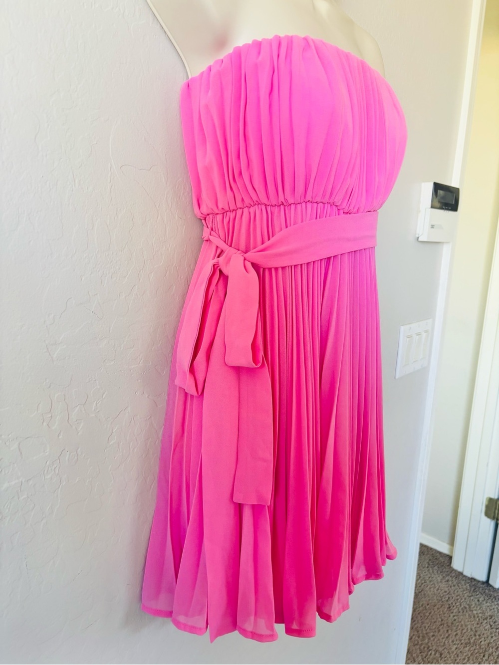 MABLE Strapless Pink tube Pleated Mini Dress - Picture 3 of 7